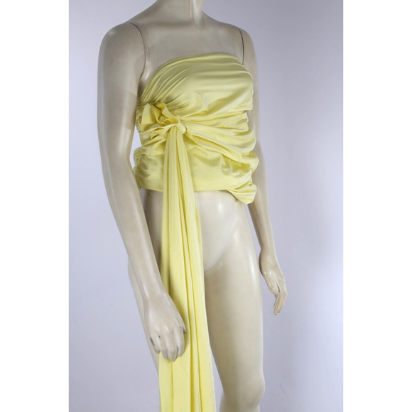 Maygel Coronel Top Yellow Bow Tie Ruched Strapless Polyamide Blouse Size OS - Picture 1 of 13